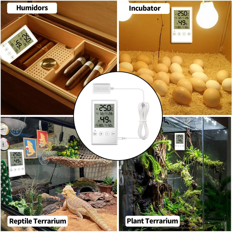 Reptile Terrarium Hygrometer Thermometer with in/Out Temperature Humidity Alarm, Digital Thermometer and Humidity Gauge with Probe for Reptile Tanks Humidor Incubator Greenhouse (AL5-1PC) AL5-1pack