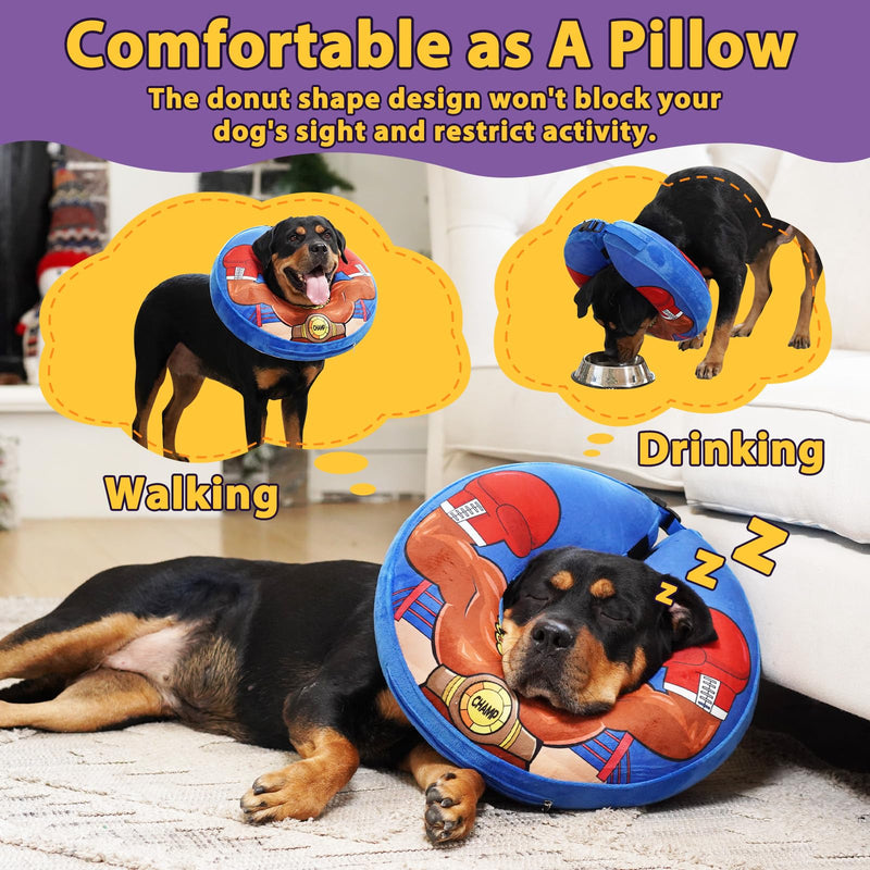 Crazy Felix Soft Donut Cone for Dogs to Stop Licking Dog Pillow Cone Collar After Surgery Inflatable Dog Cone Alternative for Small Medium Large Dogs, Elizabethan Collar for Bulldog Boxer Blue L - PawsPlanet Australia