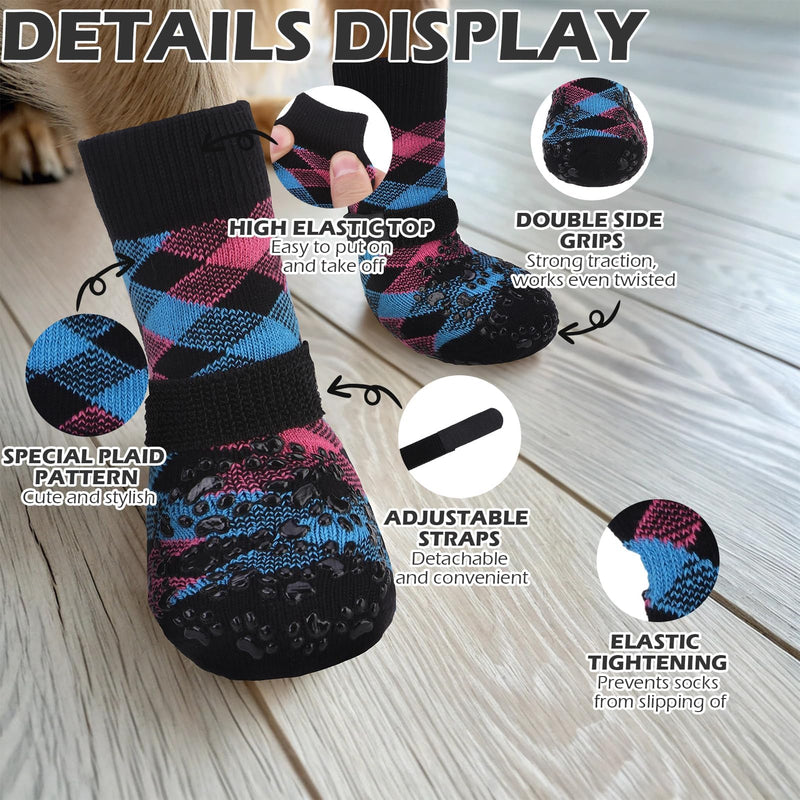 EXPAWLORER Dog Socks for Cold Winter Snow to Prevent Licking Paws, Anti Slip Doggie Booties Grippy Shoes for Hardwood Floors, Boots & Paw Protectors for Small Medium Large Senior Dogs Pink Blue M Pink&Blue - PawsPlanet Australia