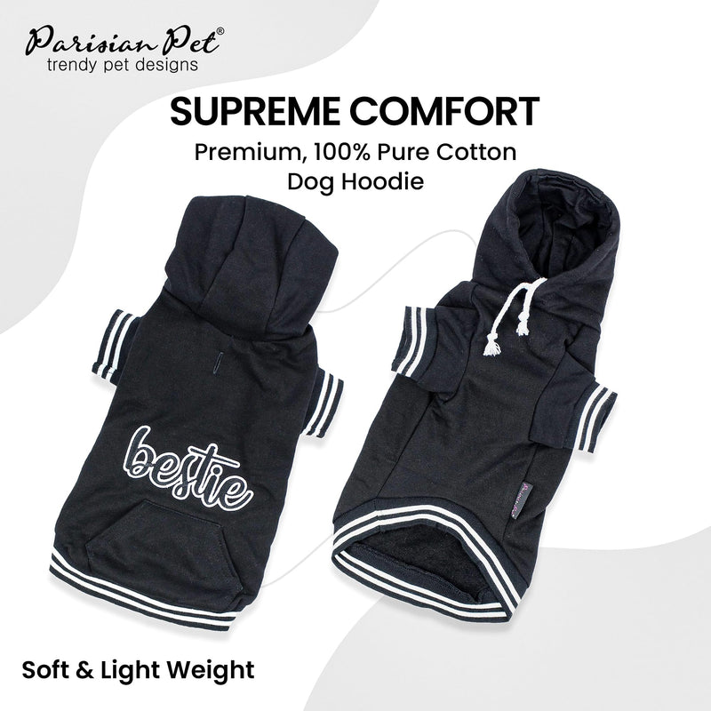 Parisian Pet Basic Dog Hoodie – Lightweight Printed “Bestie“ Dog Sweatshirt – Pullover Hoodies for Dogs with Leash Hole and Pockets – Cotton, Polyester Dog Clothes for Large Dogs - XL Bestie Hoodie - PawsPlanet Australia