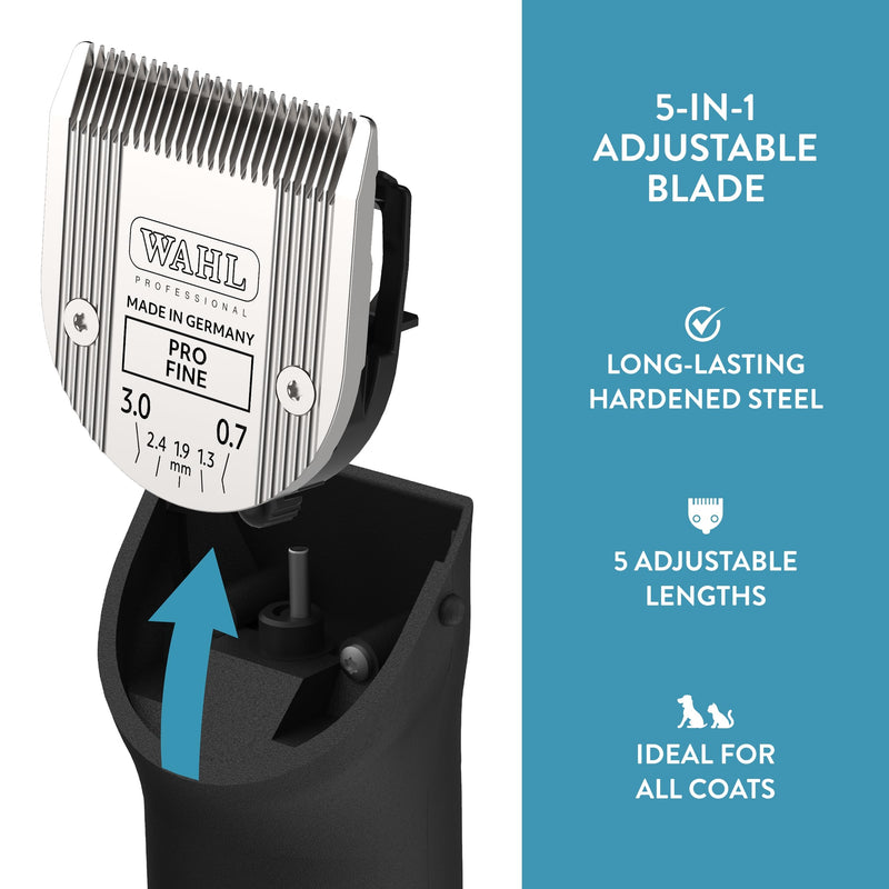 Wahl Professional Animal 5-in-1 Pro Adjustable Clipper Blade - for Arco, 5 Style Groom, Bravura, Chromado, Creativa, Figura & Motion Clippers - Replacement Blades - Silver - PawsPlanet Australia
