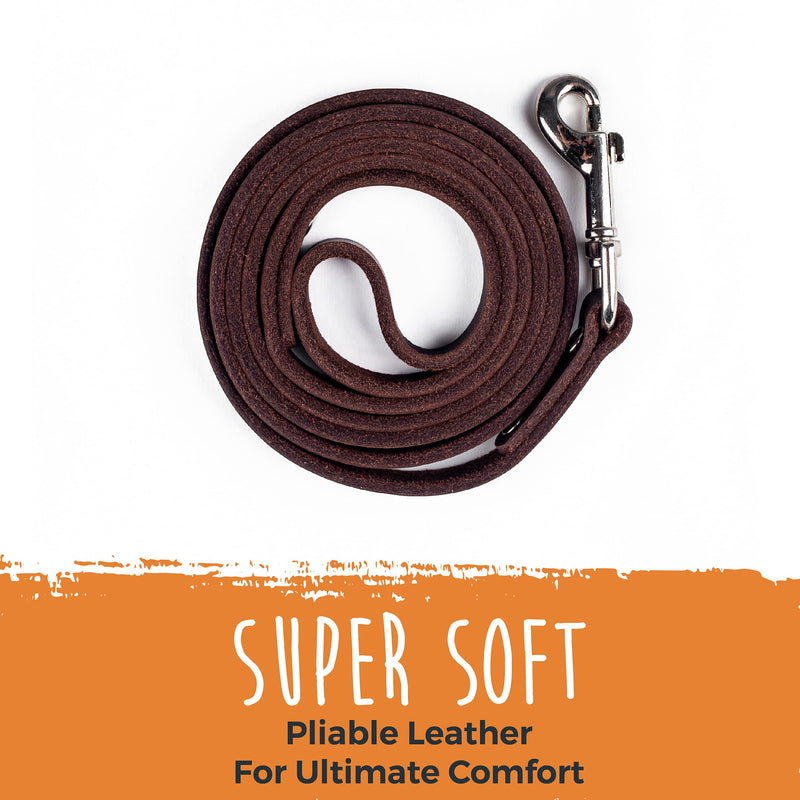Mighty Paw Leather Dog Leash | 5 ft Leash Super Soft Distressed Real Genuine Leather- Premium Quality, Modern Stylish Lead. Perfect for Small, Medium and Large Pets Lite 1 - 30 lbs Brown - PawsPlanet Australia