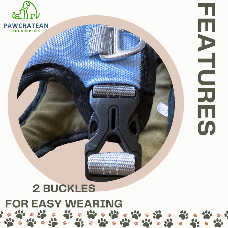 Cat 5-Point Adjustable Harness and Leash Set, Sky Blue Polyester, 5-Point Adjustable Vest with Reflective Lines Prefect for Outdoor Soft Comfortable (Medium) Medium