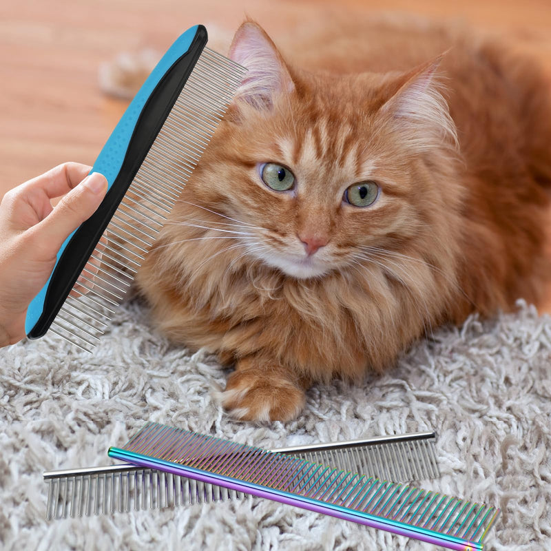 3 PCS Dog Combs for Grooming Matting, Pet Grooming Tools, 2 in 1 Dog Combs with Rounded Ends Stainless Steel Teeth, Cat Comb for Removing Tangles and Knots, Pet Comb, metal comb for dogs, 7.4IN/1.3IN Stainless Steel*3 - PawsPlanet Australia