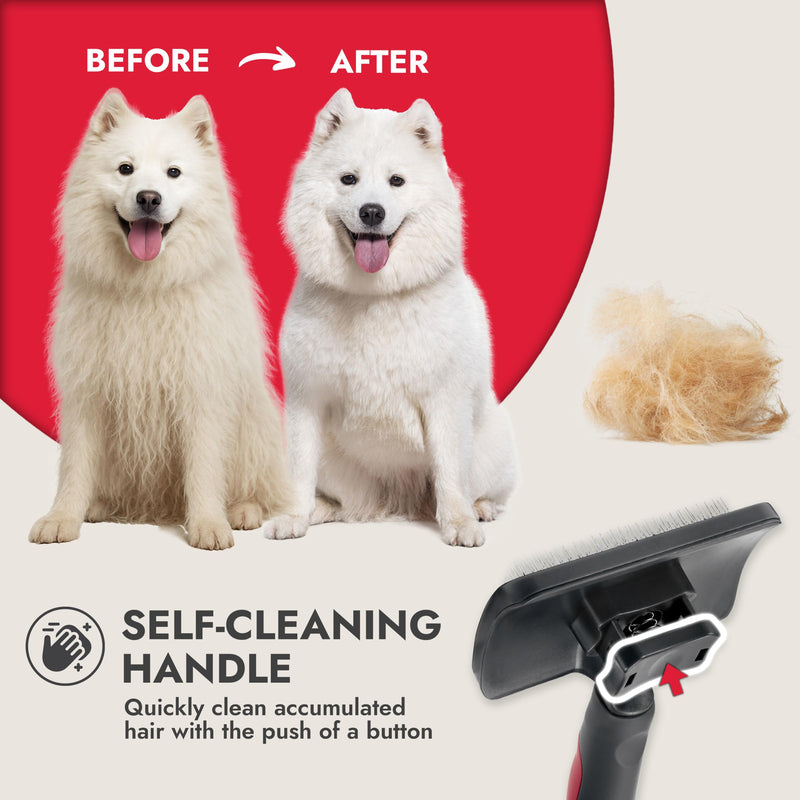 KONG Large Self-Cleaning Slicker Brush – Easy Hair Removal, Reduces Shedding, Non-Slip Grip, Long Metal Pins, for Medium to Large Dogs with Medium to Long Coats, Red/Gray - PawsPlanet Australia