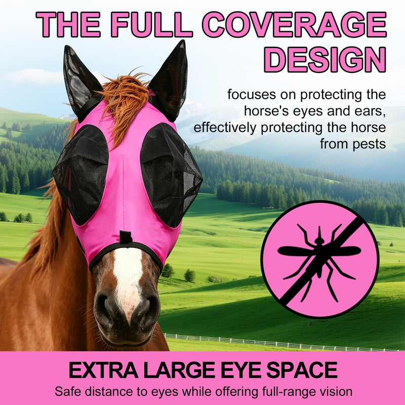 Horse Fly Mask with Forelock Opening Stretch,Horse Fly Mask Half Face with Ears, Full Face UV Protection for Horses, Breathable Fine Mesh Equine Fly Mask(Navy-L) Navy L