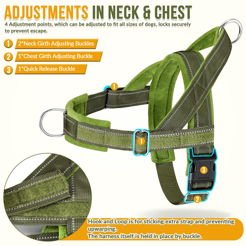 SlowTon No Pull Dog Harness - Heavy Duty Dog Harness and Leash Set for Medium Large Dogs, Reflective Tactical Harness with Soft Padded and Front Clip for Easy Walk and Training (Green L) Green - PawsPlanet Australia