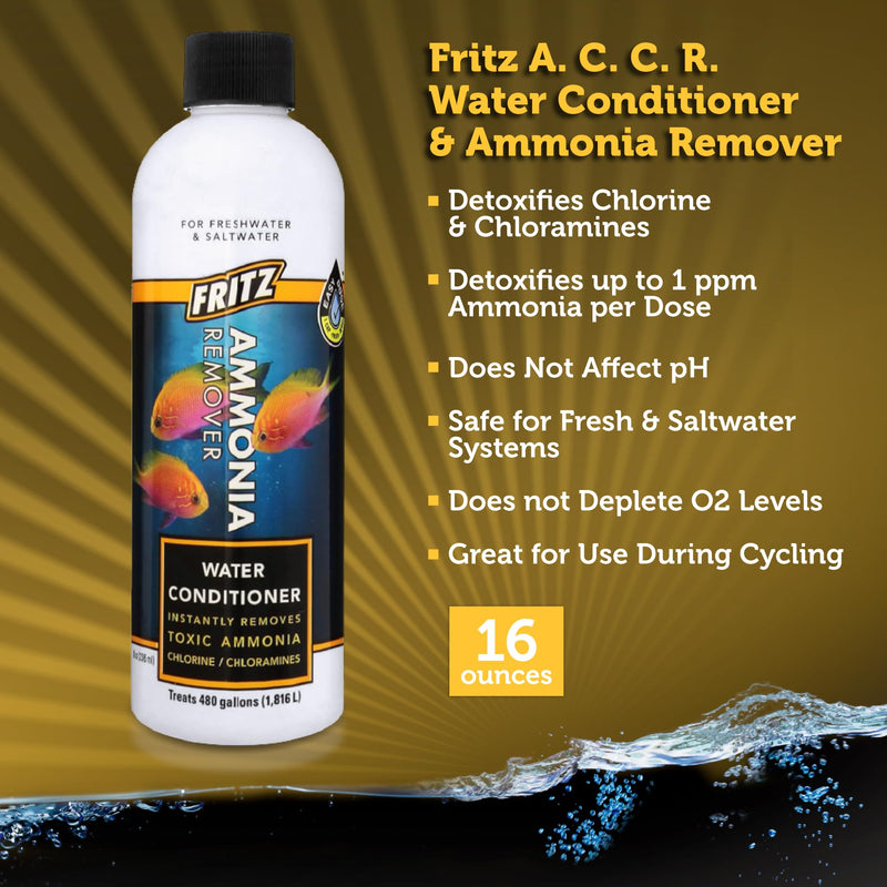 Fritz Aquatics ACCR Water Conditioner Instantly Removes Toxic Ammonia/Chlorine & Chloramines for Fresh & Salt Water Aquariums (16-Ounce) 16 oz - PawsPlanet Australia