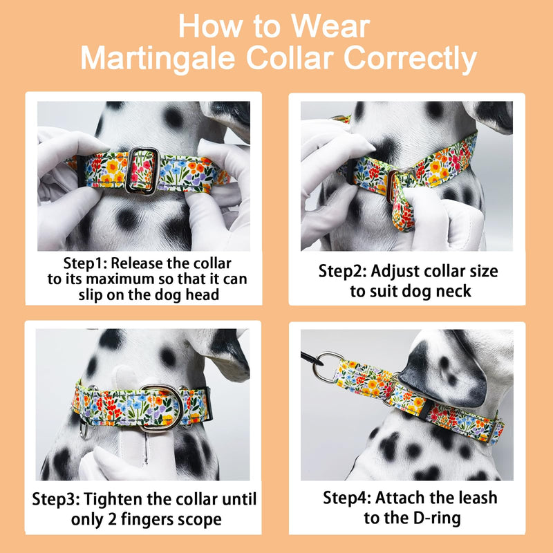 Reflective Martingale Collar for Dogs Nylon Training Collar with No Buckle Cute Floral No Pull Dog Collar for Medium Dogs（Yellow Flower，M） Yellow Flower - PawsPlanet Australia