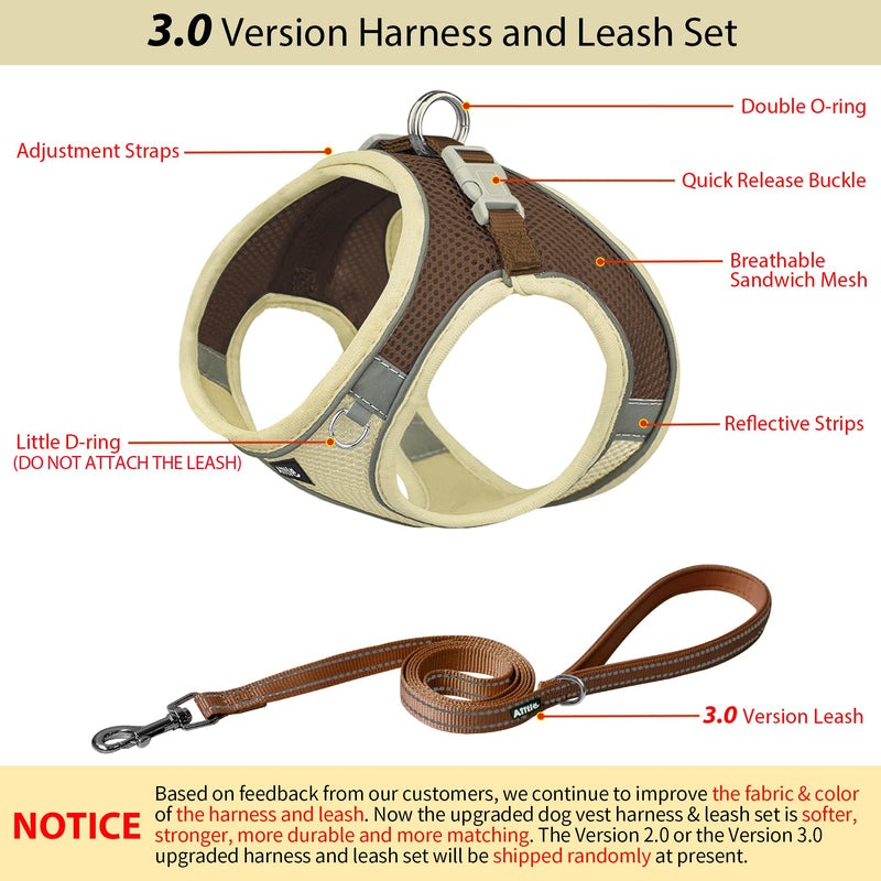 AIITLE Step in Dog Harness and Leash Set - Summer No Pull Escape Proof Vest Harnesses with Soft Mesh and Reflective Bands, Adjustable Pet Outdoor Harnesses for Small and Medium Dogs Beige M M(Chest: 16 - 18") Beige-Brown - PawsPlanet Australia