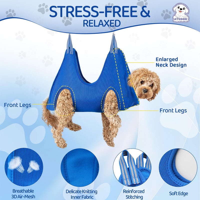 Dog Grooming Hammock for Large & Giant Dogs, Pet Grooming Sling with Nail Clippers, Trimmers & Scissors – Comfortable & Safe Grooming Harness for Stress-Free Nail Trimming for XXXL Dogs XXXL for Large Giant Dogs 110-150LB Blue