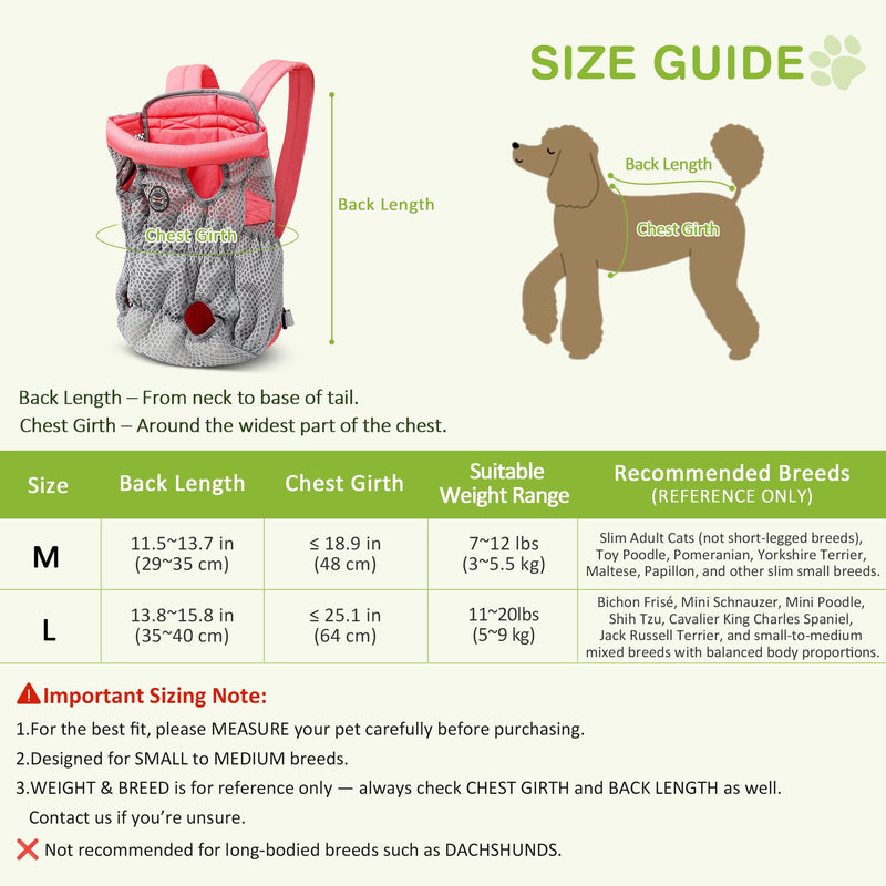 ALLSOPETS Dog Carrier Backpack for Small Medium Dogs – Lightweight, Breathable and Comfortable Front Pet Carrier with Safety Hook, Hands-Free for Travel Hiking Outdoor (Cherry Pink, M) Cherry Pink