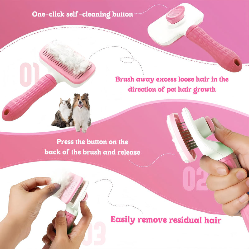 1 PCS Pet Grooming Brush One Click Hair Removal Deshedding Brush for Dogs & Cats,Tangle-Free Detangling Comb with Massage Tips & Pins, Gentle Shedding Tool for Long/Short Hair (Blue) Blue