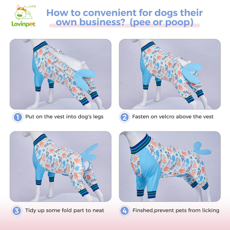 LovinPet Dog Recovery Suit - Medium Large - Dog Bodysuit for Abdominal Wound After Surgery Anti Licking Abdominal Wound Surgical Clothes Post-Operative Vest E-Collar Alternative,Whale,Blue,XXL XXL Blue collar/White - PawsPlanet Australia