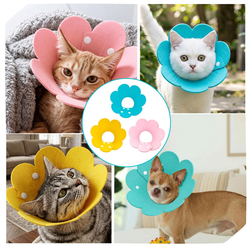 3 Pieces Cat Neck Collar Disc, Adjustable Protective Cat Collar, Soft Anti-Bite Cat Neck Collar for Puppies and Small Dogs (Yellow, Pink, Blue)
