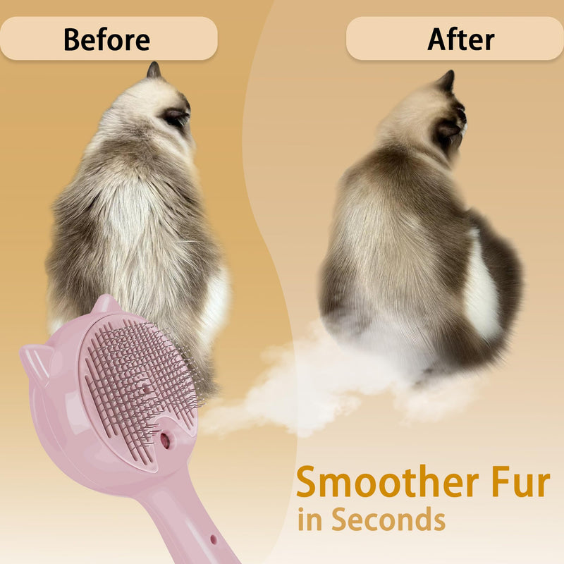 Pet Steam Brush for Cats & Dogs ，3-in-1 Pet Grooming Comb，Reduces Shedding, Soft Bristles, Promotes Healthy Coat-Comes - Includes Waterless Shampoo，Pink Pink - PawsPlanet Australia