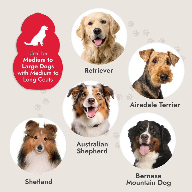 KONG Double-Sided Flexible Slicker Brush – De-Shedding & Detangling Tool, Padded Grip, Long Metal Pins, Flexible Head, for Medium to Large Dogs with Medium to Long Coats, Red/Gray - PawsPlanet Australia