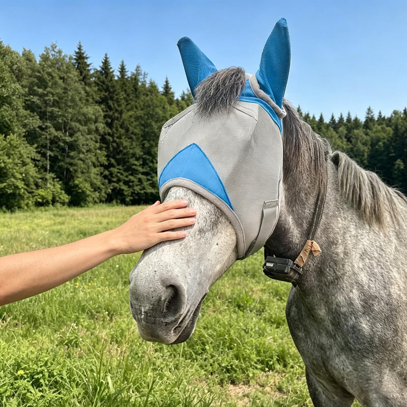 Horse Fly Mask with Ears, Breathable UV Protection Mesh, Large Eye Space No Rubbing, Soft Fleece Trim, Adjustable Comfort Fit, Lightweight Horse Mask for Summer Turnout (M) Medium