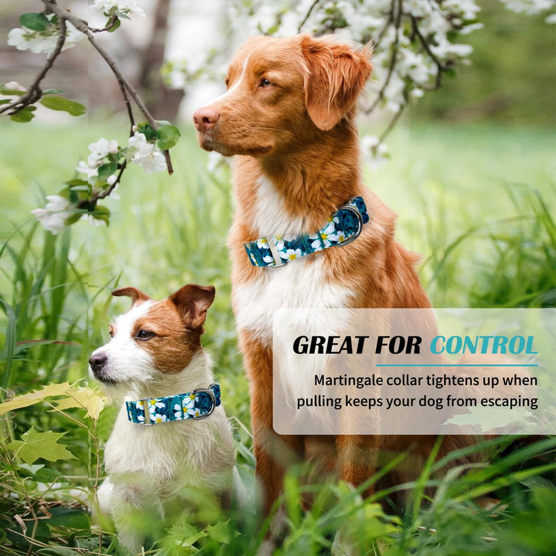 Hikiko Martingale Collar for Dogs with No Buckle Floral Daisy Dog Collars Soft Nylon No Pull Dog Collar for Large Dogs,Green Flower,L Green Flower - PawsPlanet Australia
