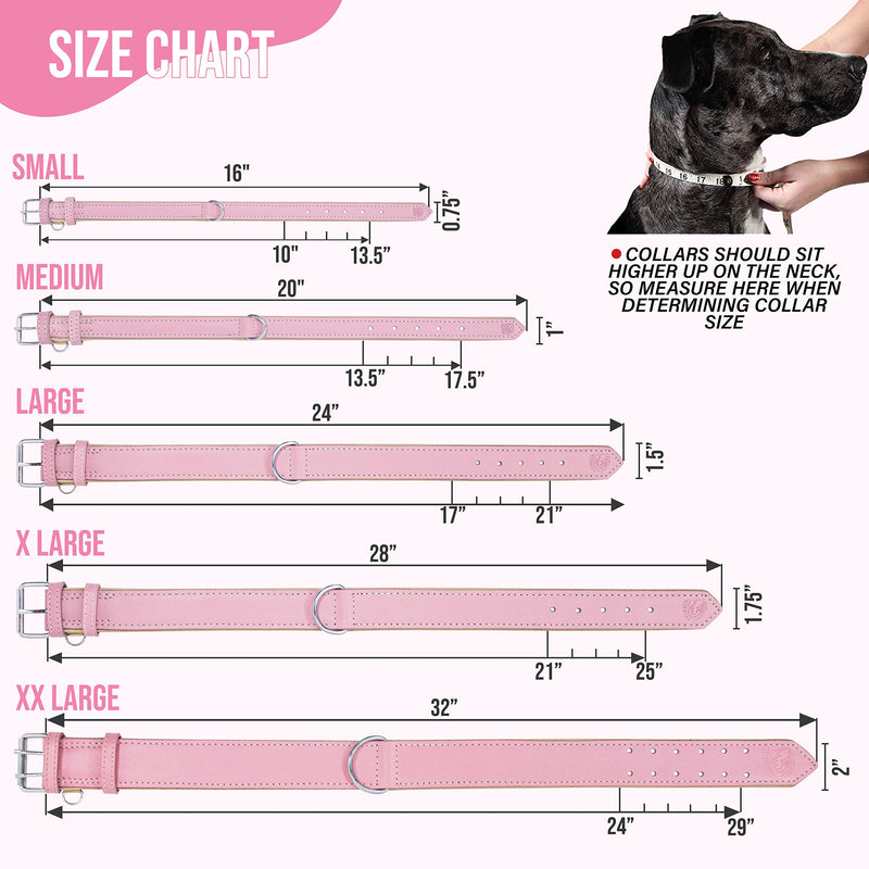 Riparo Genuine Leather Pink Dog Collar Heavy Duty K-9 Adjustable Dog Collar (L: 1.5" Wide for 17"-21" Neck, Pink) L: 1.5" Wide for 17"-21" Neck - PawsPlanet Australia
