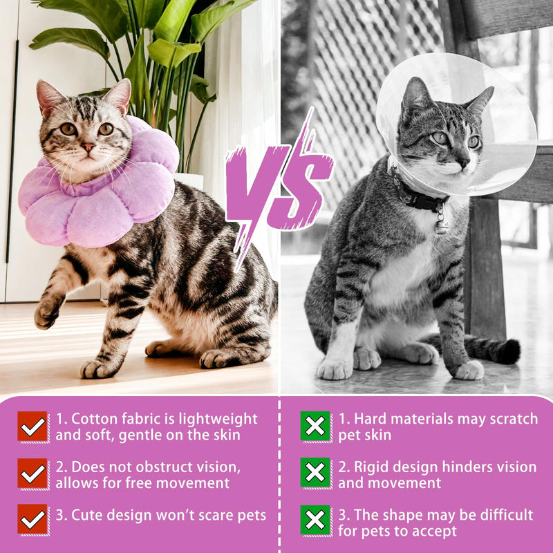 QKURT Cat Cone Collar Soft, Adjustable Pet Recovery Collar, Cute Sunflower Neck Cat Cones After Surgery, Prevent Licking Biting Protect Wounds for Puppies, Cats