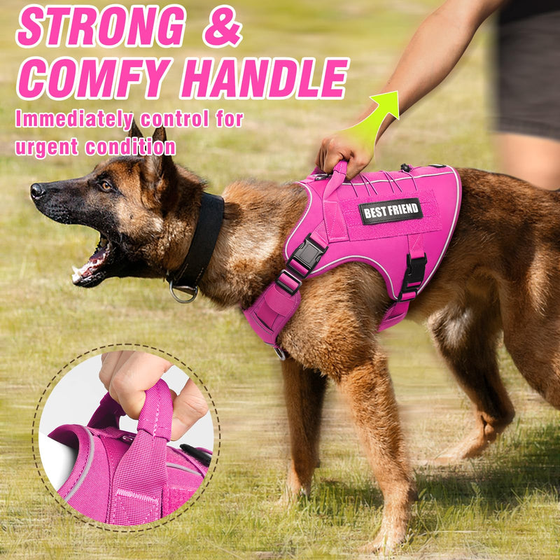 Tactical Dog Harness Medium Sized Dog,No Pull Military Dog Vest with Handle,Reflective Heavy Duty Pet Harness for Walking Hiking Training Pink M Hot Pink
