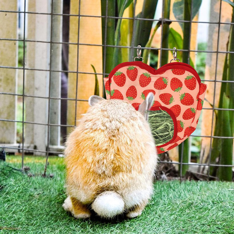 Rabbit Hay Feeder Bag Strawberry Guinea Pig Hanging Hay Feeding Bag with Hole Pet Storage Dispenser for Chinchilla Hamster Bunny Small Pet Animals - PawsPlanet Australia