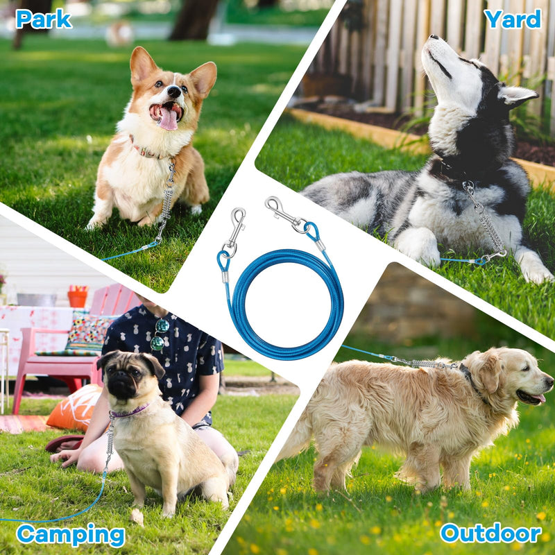 Dog Tie Out Cable, 30 FT Heavy Duty Dog Lead Cable with Detachable Shock Spring, Dog Runner Chains for Outside Yard Camping Hold Small or Medium Dogs (30Feet, up to 200lbs) 30ft/200lbs - PawsPlanet Australia