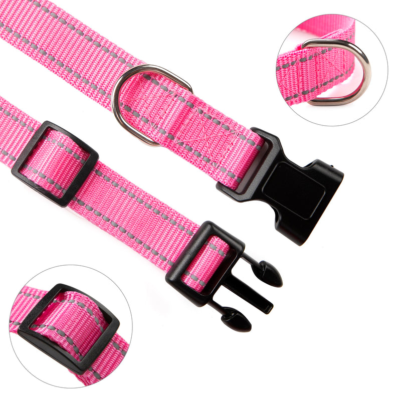 Dog Collar and Leash Set for Small,Medium,and Large Dogs,Ajustable Reflective Nylon Dog Collars and Leashes with Quick Release Buckle,Pink S(Collar+Leash) Small (Collar+Leash) Pink Collar+Leash - PawsPlanet Australia