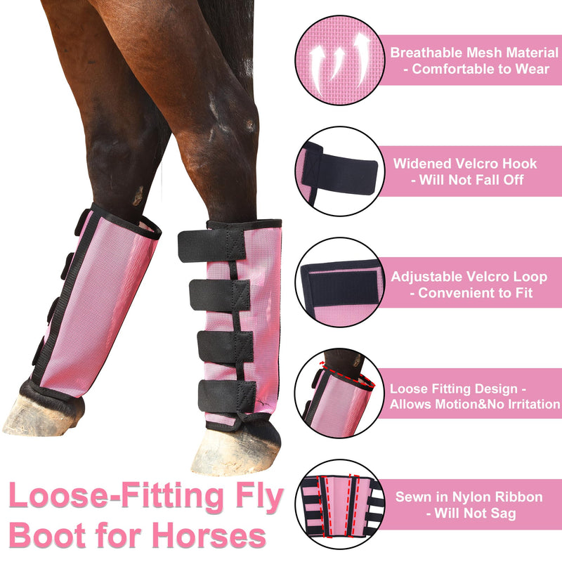 Adjustable Horse Fly Boots Set of 4, Breathable Mesh Fly Boots for Horses, Equine Leg Protection Reduce Stomping, Horse Leggings Leg Guards Pink Large - PawsPlanet Australia