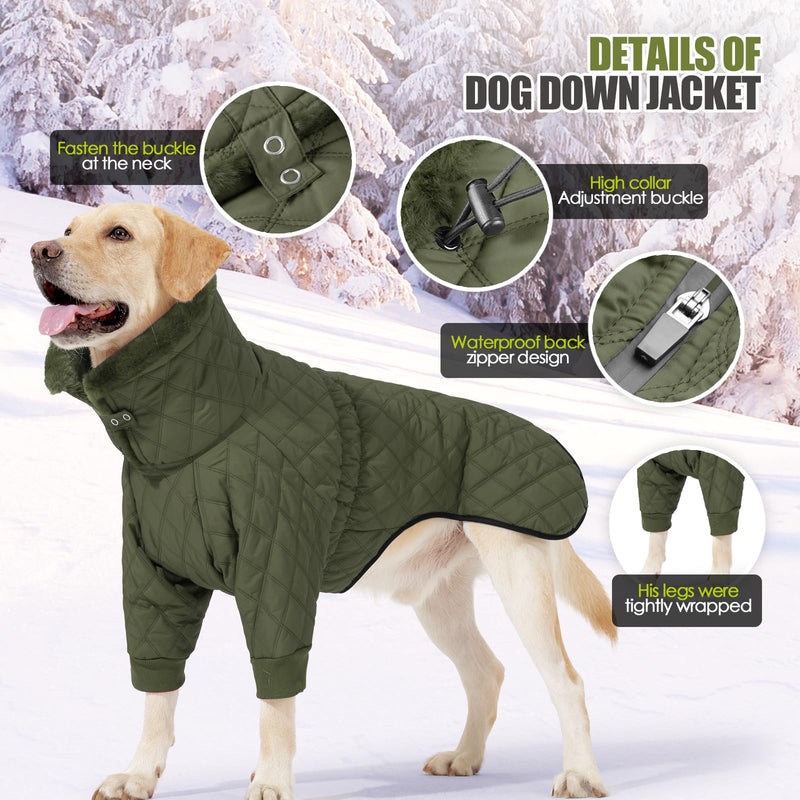 Warm Coat With Double Zipper, Winter Clothes for Small Medium Large Dogs, Turtleneck Puffer Jacket, Two Legs Cold Weather Coats, Wind & Waterproof Winter Jacket XXX-Large Green