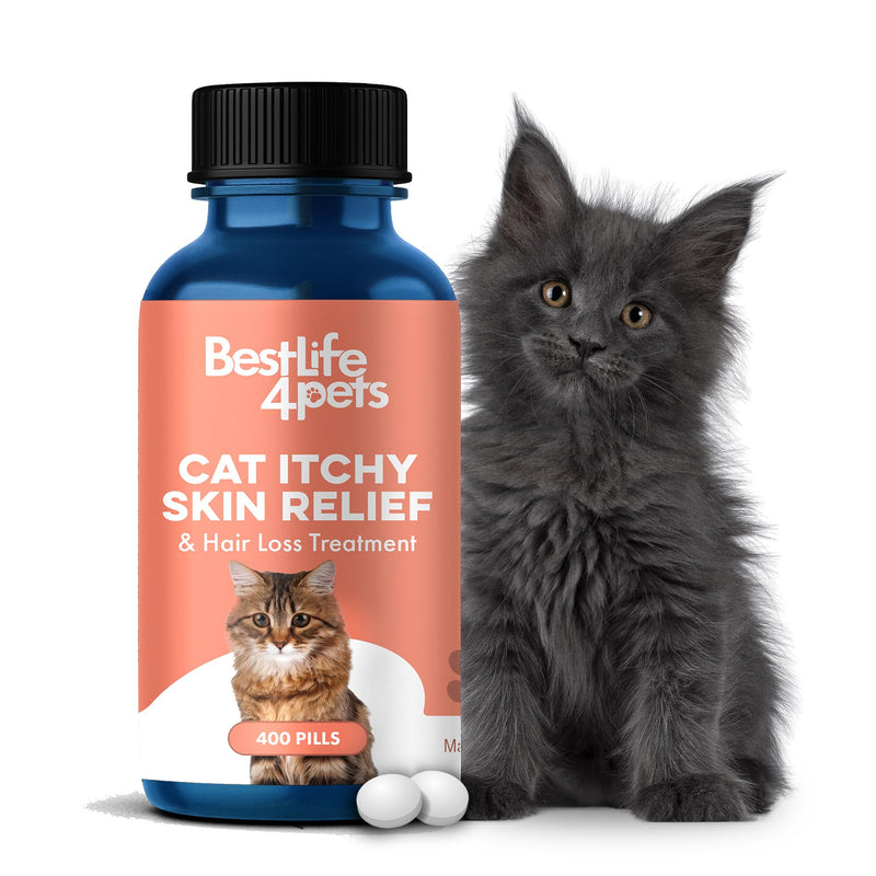 BestLife4Pets All-Natural Healthy Skin and Allergy Relief for Cats - Allergy Medicine for Cats; Cat Allergy Medication; Cat Itchy Skin Treatment - Strengthen Immune System - Easy to Use Pills