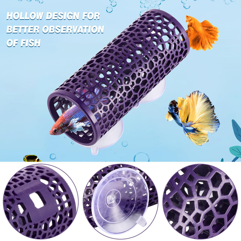 betta cave,Purple Betta Fish Tunnel with Holes for Small Fish Shrimp habitat Betta toys Shelter Hideaway betta Hammock Tube house betta fish tank decorations Put plants,moss aquarium ornament L1