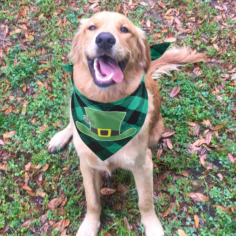 Vehomy St. Patrick's Day Dog Bandanas Reversible Plaid Dog Bandana Buffalo Dog Bandanas with Shamrock Leprechaun Pattern Saint Patrick's Day Pet Triangle Scarf for Dogs Puppies Cats 3Pcs - PawsPlanet Australia