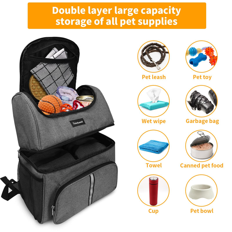 Dog Bags for Traveling Pet Diaper Bag Airline Approved Dog Food Travel Bag with 2 Food Storage Containers Bag Pet Camping Essentials Hiking Accessories Gift Gray - PawsPlanet Australia