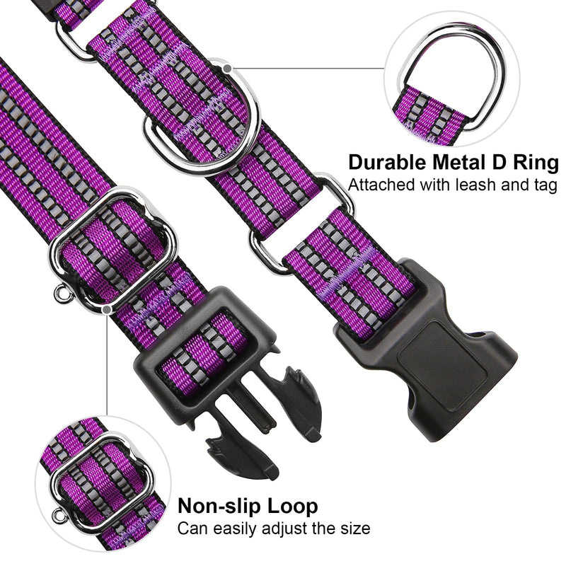 Martingale Dog Collar, Adjustable Nylon Reflective Collar with Quick Release Buckle (Real Purple, Medium) Real Purple - PawsPlanet Australia