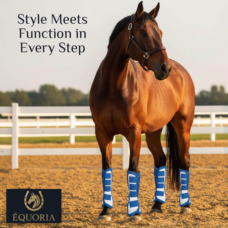 Premium Fly Boots for Horses (4 Pieces) –Durable and Comfortable Fly Leg Wraps for Big Horses – Protective Outer Mesh Design – Elegant and Breathable Set of 4 Horse Fly Boots BLUE - PawsPlanet Australia