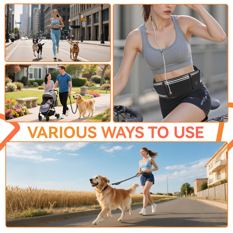 Hands Free Dog Leash with Waist Belt & Zipper Pouch, Heavy Duty Waist Leash for Running, Walking, Jogging and Hiking, Professional Tangle Free Reflective Control Lead for Large Medium Dogs - PawsPlanet Australia