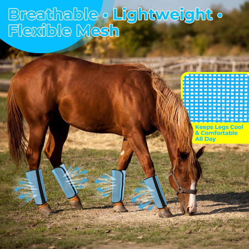 Fly Boots for Horses Set of 4 – Horse Fly Boots with Anti-Sag Stays & Breathable Mesh, Reduces Stomping & Fatigue, Curved-Edge Design for Natural Motion, Comfort Fit for Medium to Large Horses Blue