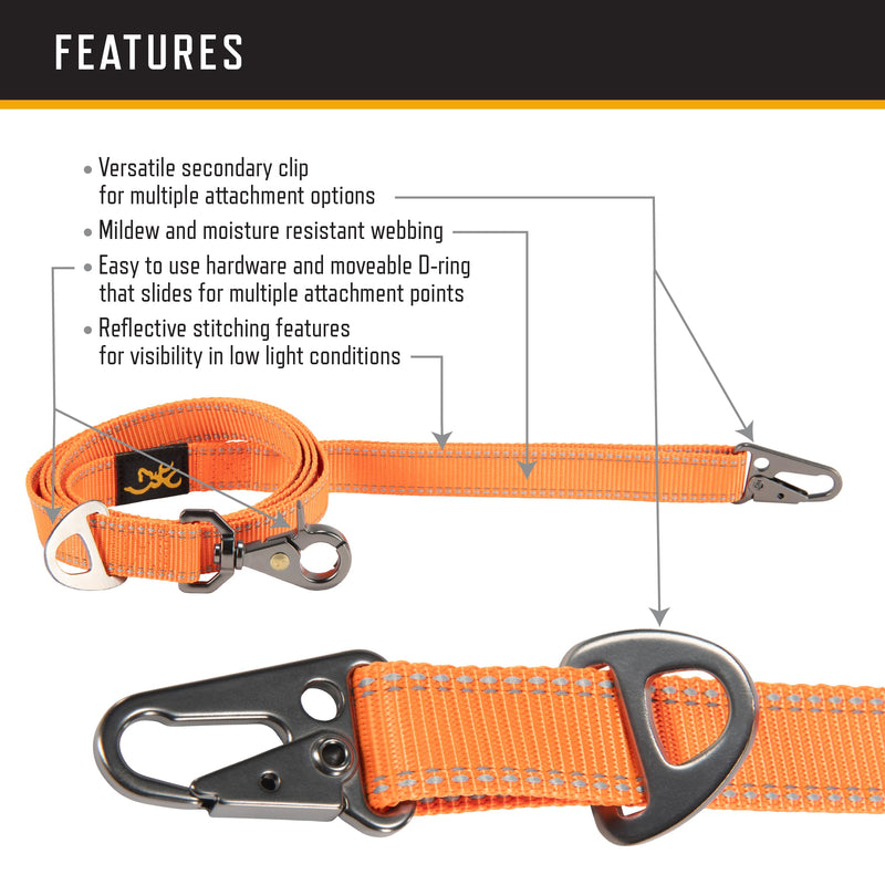 Browning Classic Dog Leash, Safety Orange, 6ft x 1in - PawsPlanet Australia