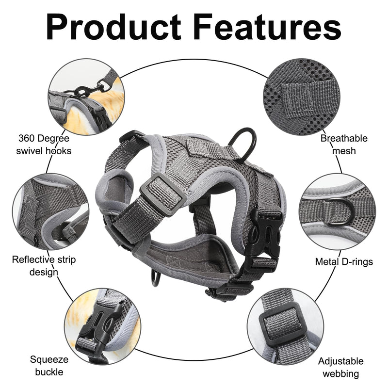 Adjustable Cat Harness and Leash Set, Lightweight Reflective Escape Proof Pechera para Gatos with Breathable Mesh, Cat Walking Harness for Anti Escape That for Travel Training and Walking (Grey, M) - PawsPlanet Australia