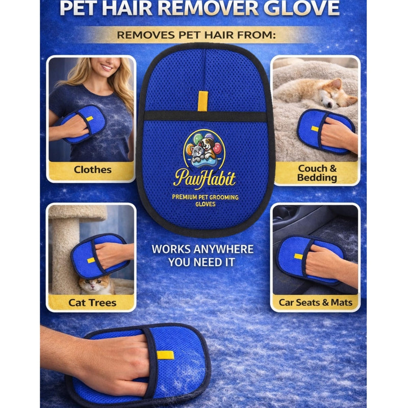 Pet Hair cleaning & Deshedding Glove for Dogs & Cats, Washable, Enhanced Grip, Removes Loose Fur, Lint & Dirt Easily, Couch,Carpet,car seat - PawsPlanet Australia