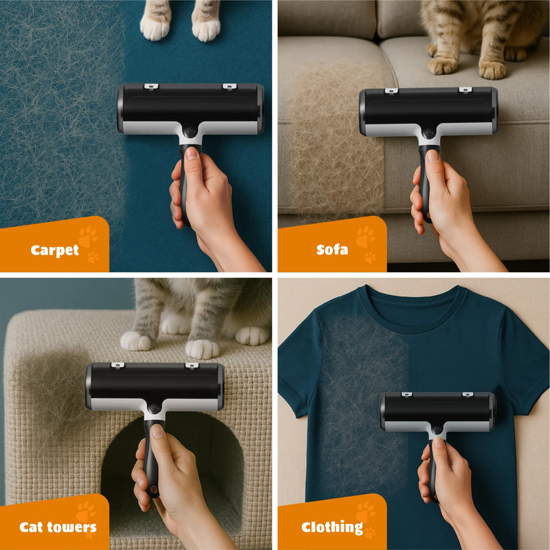Pet Hair Remover and Reusable Lint Roller - Cat and Dog Hair Remover for Couch, Furniture, Carpet, Clothing and Bedding - Portable, Multi-Surface Fur Removal Tool (Black) Black - PawsPlanet Australia