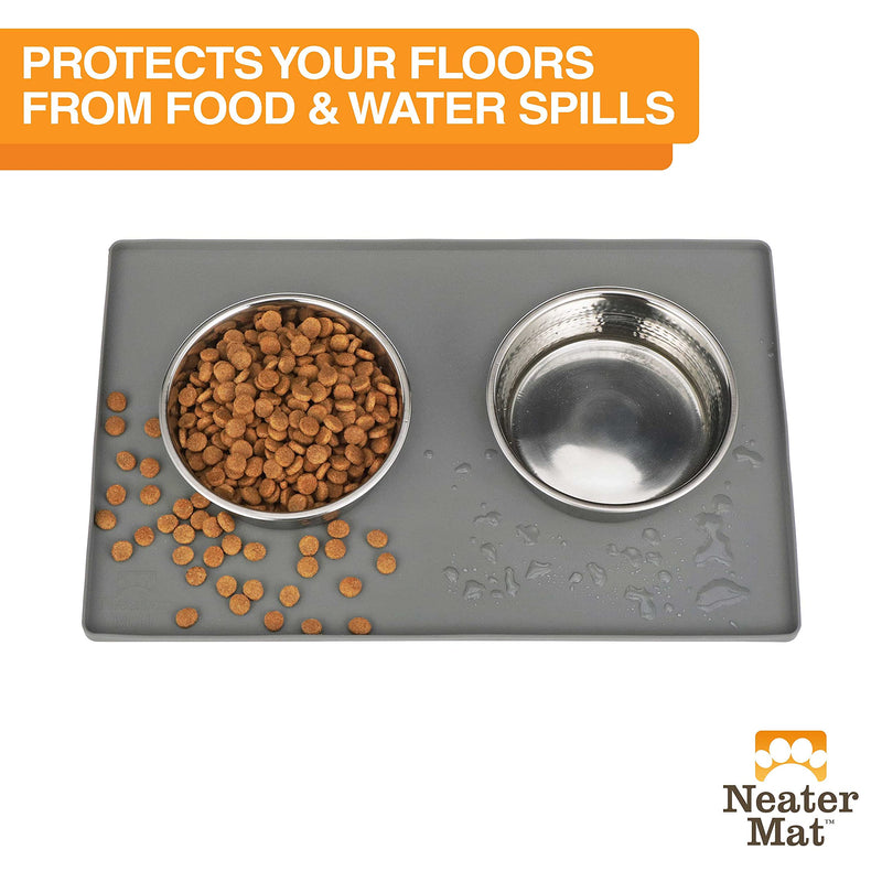 Neater Pet Brands Neater Mat - Waterproof Silicone Pet Bowls Mat - Protect Floors from Food & Water (Gunmetal, 19" x 12" Silicone) 19" x 12" Gunmetal - PawsPlanet Australia