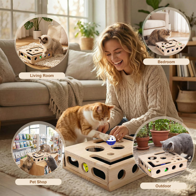 Cat Scratch Puzzle Enrichment Box, Maze Cat Nail File Scratcher & Built-in Sandpaper, Wooden Cat Nail File Enrichment Box, Stress-Free Alternative to Trimming Your Nails