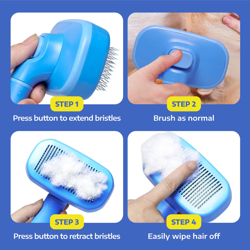 Hertzko Self Cleaning Slicker Brush for Cats & Dogs – Grooming Tool for Shedding Long & Short Hair – Retractable Bristles Pet Brush – Easy-Clean Cat & Dog Deshedding – Painless Detangling - Blue - PawsPlanet Australia