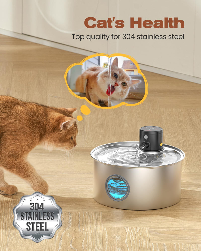 Cat Water Fountain Wireless Cordless: Cat Fountain Battery Operated - Stainless Steel Pet Water Fountain Rechargeable - 108oz/3.2L Automatic Cats Fountains for Drinking with Motion Sensor - Cats & Dog Cat Water Fountain - PawsPlanet Australia