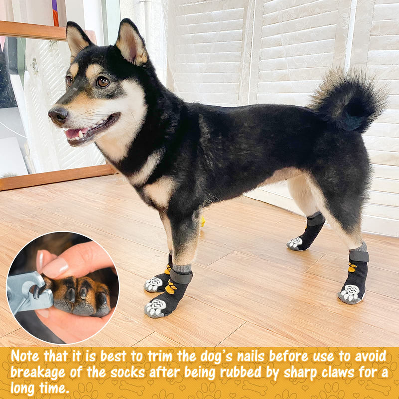 Non Slip Dog Socks with Grippers to Prevent Licking Paws for Hardwood Floors - Anti Slip Shoes 3 Pairs Booties Winter Boots Paw Protectors for Small to Large Senior Dogs Prevent Scratching L - Paw width 3.13 in Black