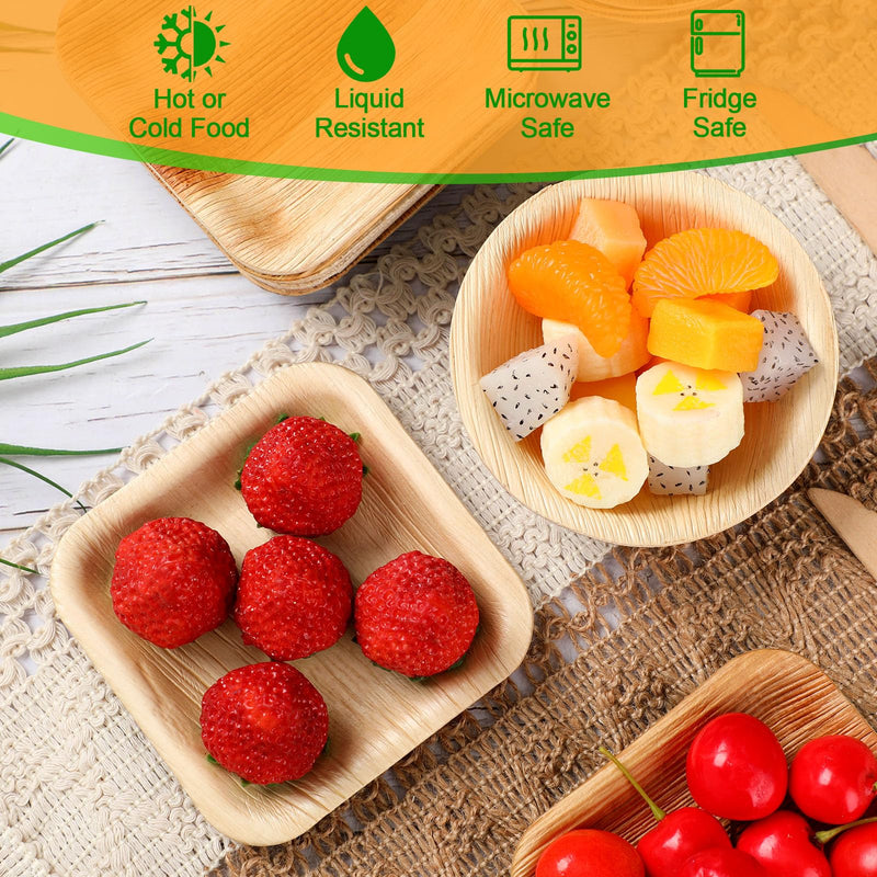 50 Pcs Palm Leaf Disposable Plates Bowls Set for Bunny 4", Sturdy Bamboo Party Bowls Decorative Compostable Tableware for Birthday Outdoor BBQ Picnic Wedding - PawsPlanet Australia