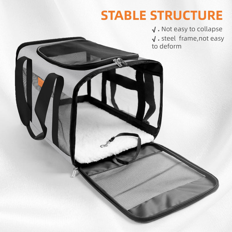 YUNIQUE Soft-Sided Cat & Dog Carrier for Pets Up to 15 Lbs, Airline Approved Collapsible Travel Puppy Carrier with Lightweight Fabric Design (Grey) grey - PawsPlanet Australia